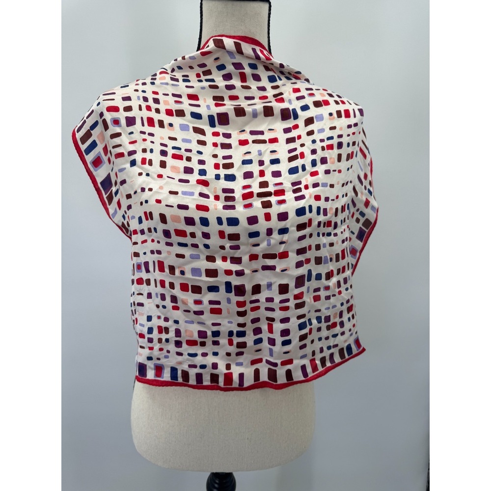 Womens Multicolor Geometric Print Silk Square Scarf Neckerchief Office Accessory - Picture 4 of 11